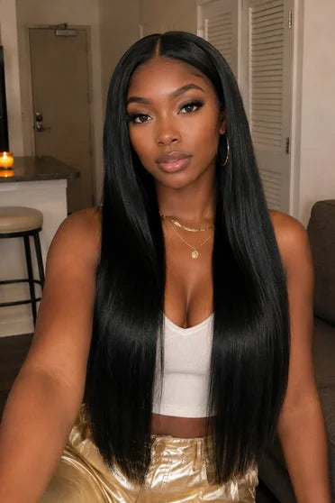 Straight Human Hair Blend Weave – Crown Strand, side profile