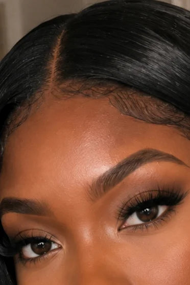 Straight Human Hair Blend Weave – Crown Strand, HD lace hairline close-up