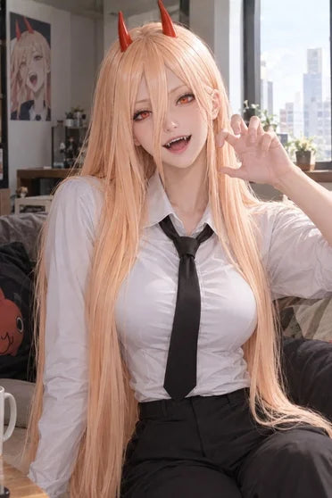 Chainsaw Man Power Long Orange-Pink Cosplay Wig