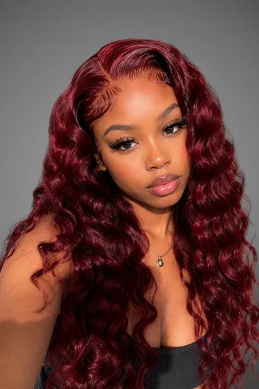 Deep Wave 99J Burgundy 13x6 HD Lace Wig 200% Density – Crown Strand, front view