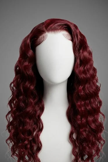 Deep Wave 99J Burgundy 13x6 HD Lace Wig 200% Density – Crown Strand, back view