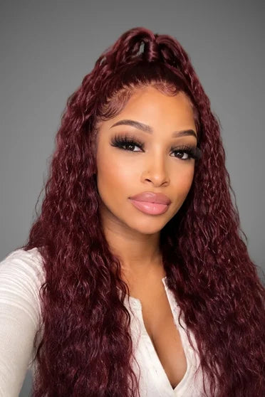 Deep Wave 99J Burgundy 13x6 HD Lace Wig – Crown Strand, front view