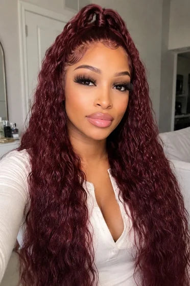Deep Wave 99J Burgundy 13x6 HD Lace Wig – Crown Strand, side profile