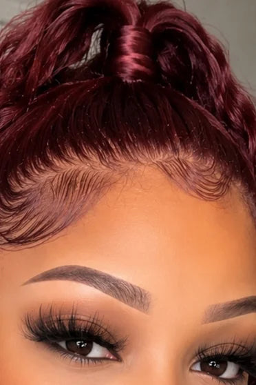 Deep Wave 99J Burgundy 13x6 HD Lace Wig – Crown Strand, HD lace hairline close-up