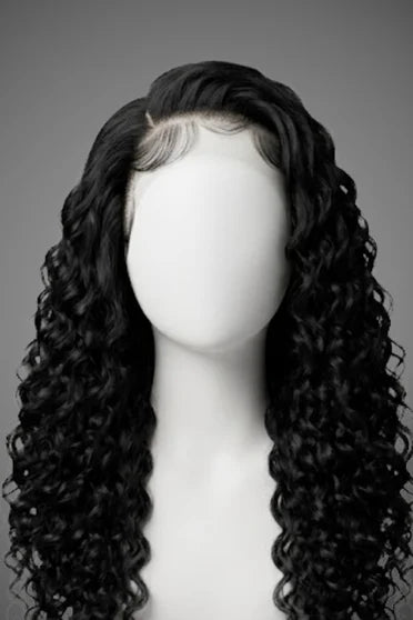 Deep Wave Curly Human Hair Blend 13x6 HD Lace Frontal Wig – Crown Strand, back view