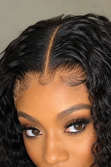 Deep Wave Curly Human Hair Blend 13x6 HD Lace Frontal Wig – Crown Strand, HD lace hairline close-up