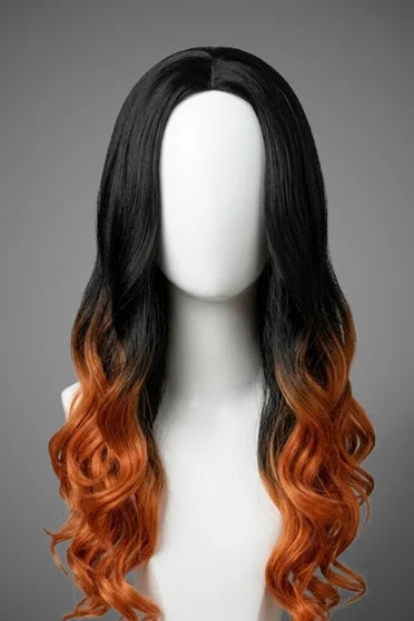 Demon Slayer Nezuko Kamado Black to Orange Gradient Curly Cosplay Wig