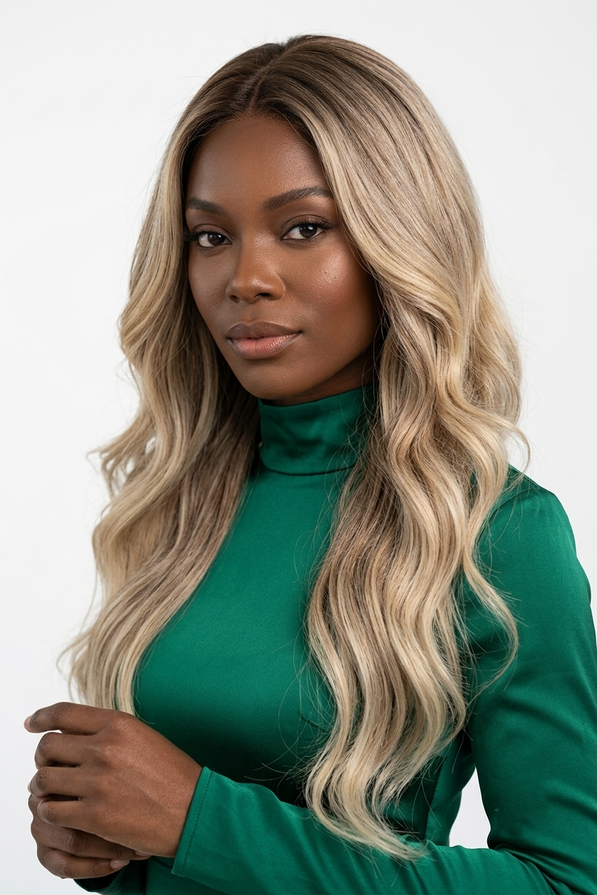 Gold Gradient V-Part Wavy Lace Front Wig