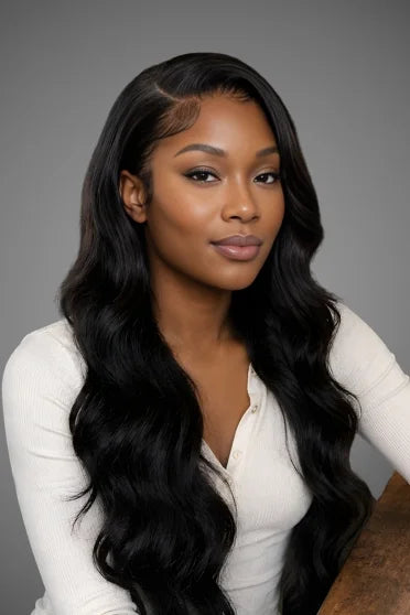 Glueless HD Body Wave Lace Frontal Wig – Crown Strand, front view