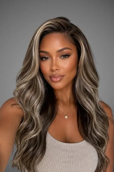 Gradient V-Part Wavy Lace Front Wig – Crown Strand, front view
