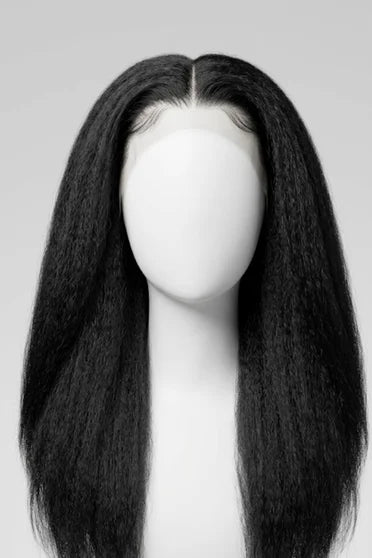 Kinky Straight V-Part Machine Made Glueless Wig – Crown Strand, back view