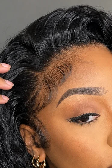 Kinky Curly 3-in-1 Half Human Hair Blend Ready to Wear Wig – Crown Strand, HD lace hairline close-up