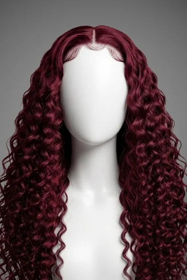 Deep Wave 99J Burgundy Curly 13x6 HD Lace Wig – Crown Strand, back view
