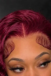 Deep Wave 99J Burgundy Curly 13x6 HD Lace Wig – Crown Strand, HD lace hairline close-up