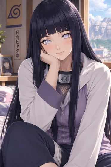 Naruto Hinata Hyuga Dark Blue Long Straight Cosplay Wig (Blunt Bangs)