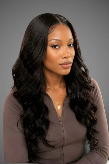 Natural Black 4x7 3D Body Wave Wig – Crown Strand, front view