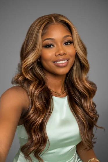 P4/27 Body Wave 13x4 Lace Frontal Wig – Crown Strand, front view