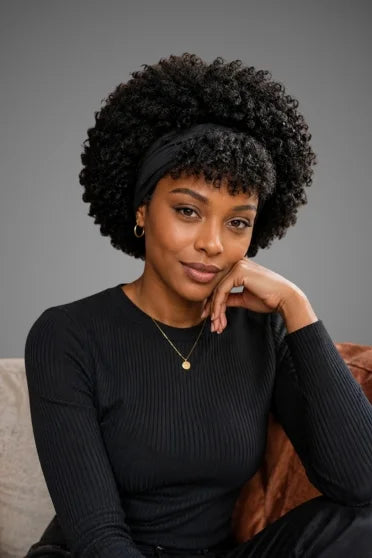 Short Afro Kinky Curly Wig (Natural Black) – Crown Strand, front view