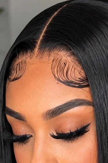Straight 13x6 HD Lace Glueless Wig 220% Density – Crown Strand, HD lace hairline close-up