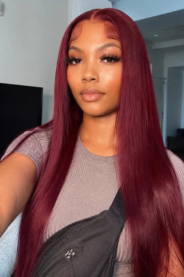 Straight 99J Burgundy 13x6 HD Lace Wig 200% Density – Crown Strand, side profile