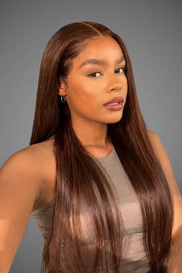 Straight Chocolate Brown 13x6 HD Lace Frontal Wig – Crown Strand, front view