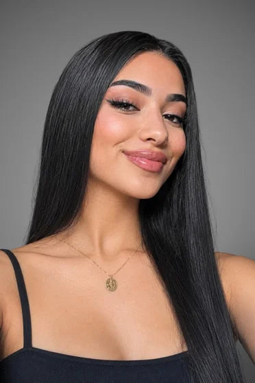 Straight Human Hair Blend V-Part / U-Part Glueless Wig – Crown Strand, front view