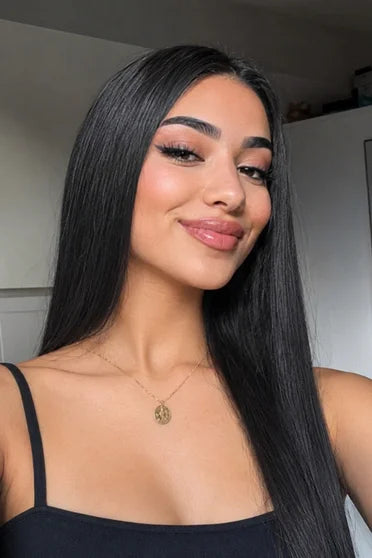 Straight Human Hair Blend V-Part / U-Part Glueless Wig – Crown Strand, side profile