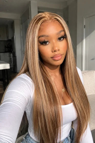 Straight P4/27 Highlight 13x6 HD Lace Wig 200% Density – Crown Strand, side profile