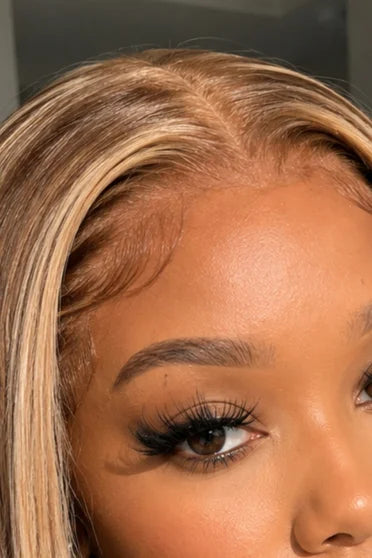 Straight P4/27 Highlight 13x6 HD Lace Wig 200% Density – Crown Strand, HD lace hairline close-up