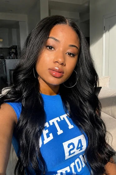 V-Part Body Wave 220 Density Hair Wig – Crown Strand, side profile