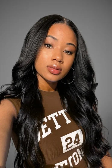 V-Part Body Wave 220 Density Hair Wig – Crown Strand, front view