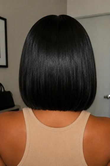 Wear & Go Straight Short Bob HD Lace Front Glueless Wig – Crown Strand, styled on model