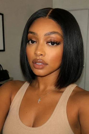 Wear & Go Straight Short Bob HD Lace Front Glueless Wig – Crown Strand, side profile