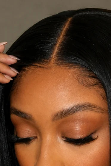 Wear & Go Straight Short Bob HD Lace Front Glueless Wig – Crown Strand, HD lace hairline close-up