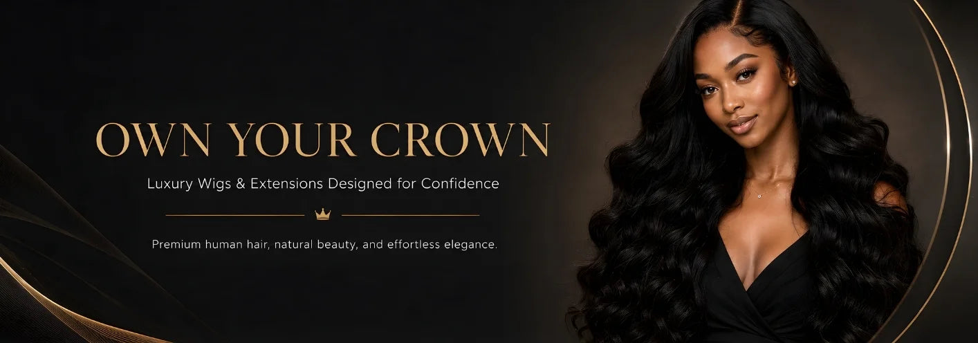 Woman wearing a luxury human hair lace front wig - Crown Strand hero banner